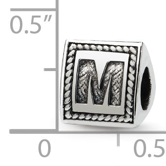 The Black Bow Triangle Block, Letter M Sterling Silver Bead Charm