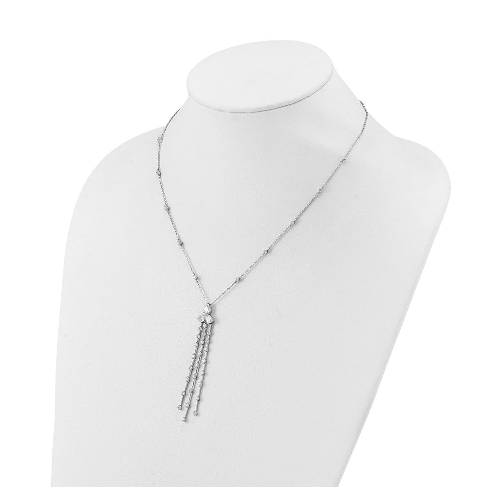 Sterling Shimmer Sterling Silver Rhodium-plated CZ 38 Stone 10 Station with 3 Dangles 16 inch with 2 inch Extension Necklace 16 Inches