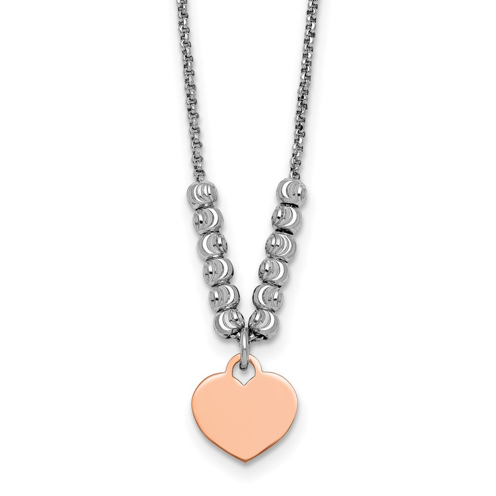 Sterling Silver Rhodium-plated Rose Gold-plated Heart 16in 1in ext Necklace 16 Inches