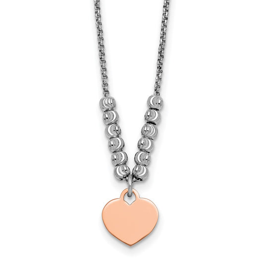 Sterling Silver Rhodium-plated Rose Gold-plated Heart 16in 1in ext Necklace 16 Inches