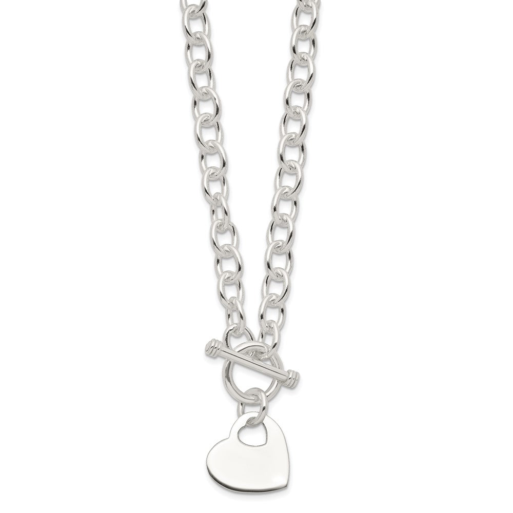 Sterling Silver Engraveable Heart Disc on Fancy Link Toggle Necklace 18 Inches