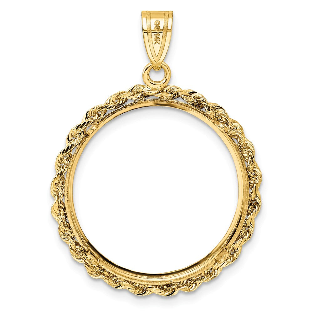 Wideband Distinguished Coin Jewelry 14k Polished Rope 22.6mm Prong Coin Bezel Pendant