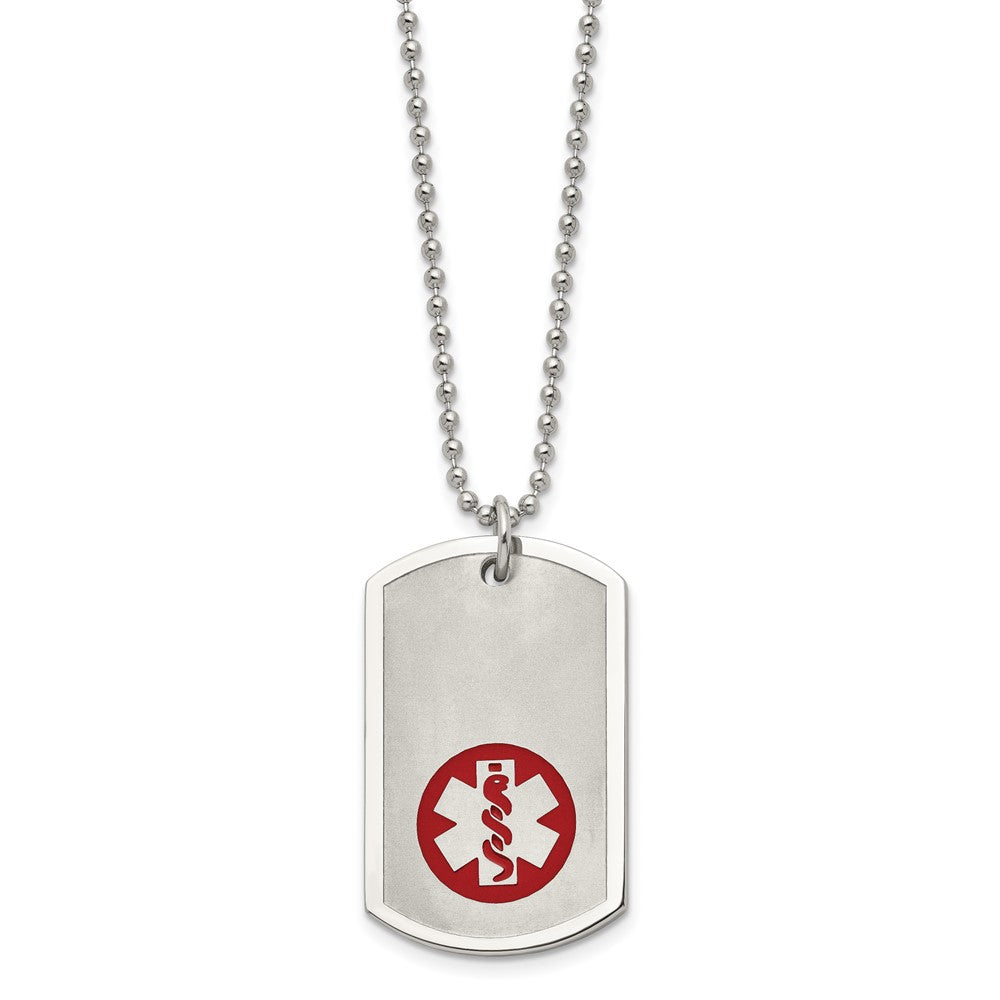 Stainless Steel Brushed & Polished w/Red Enamel Medical ID 22in Necklace