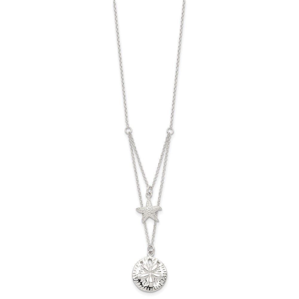 Sterling Silver Starfish and Sand Dollar 18 inch 2-strand Necklace 18 Inches