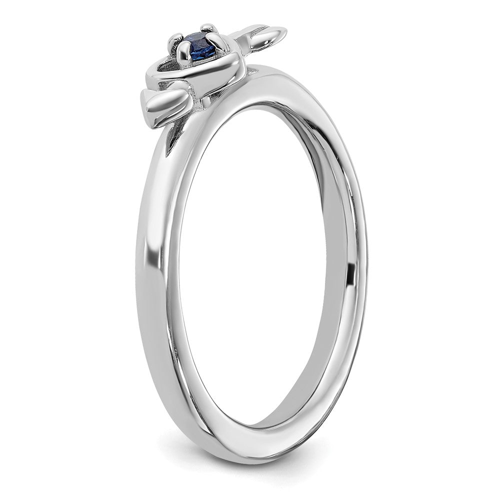 Sterling Silver Stackable Expressions Rhodium-plated Created Sapphire Heart with Arrow Ring Size -8