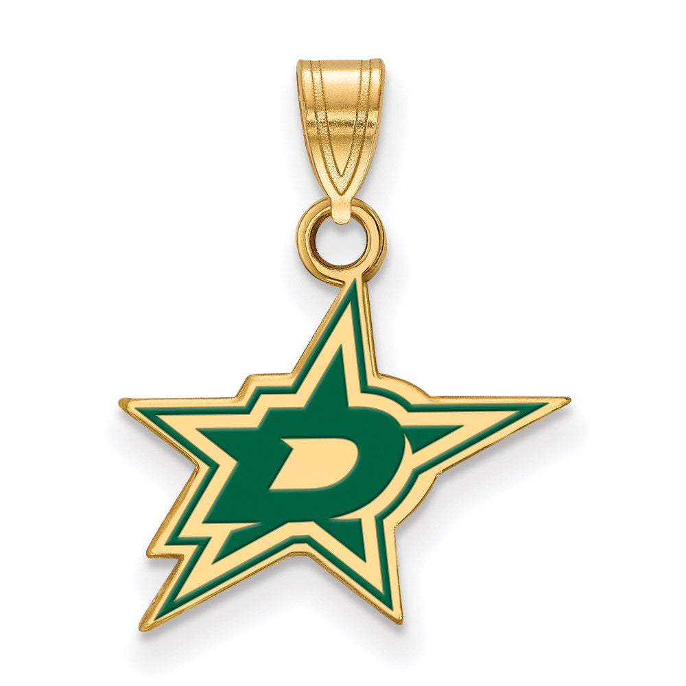 Sterling Silver Gold-plated NHL LogoArt Dallas Stars Small Enameled Pendant