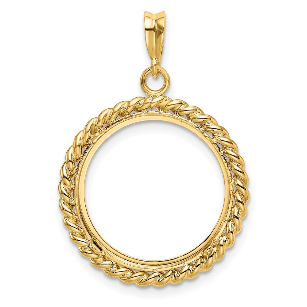 Wideband Distinguished Coin Jewelry 14k Polished with Twisted Wire 18.0mm Prong Coin Bezel Pendant