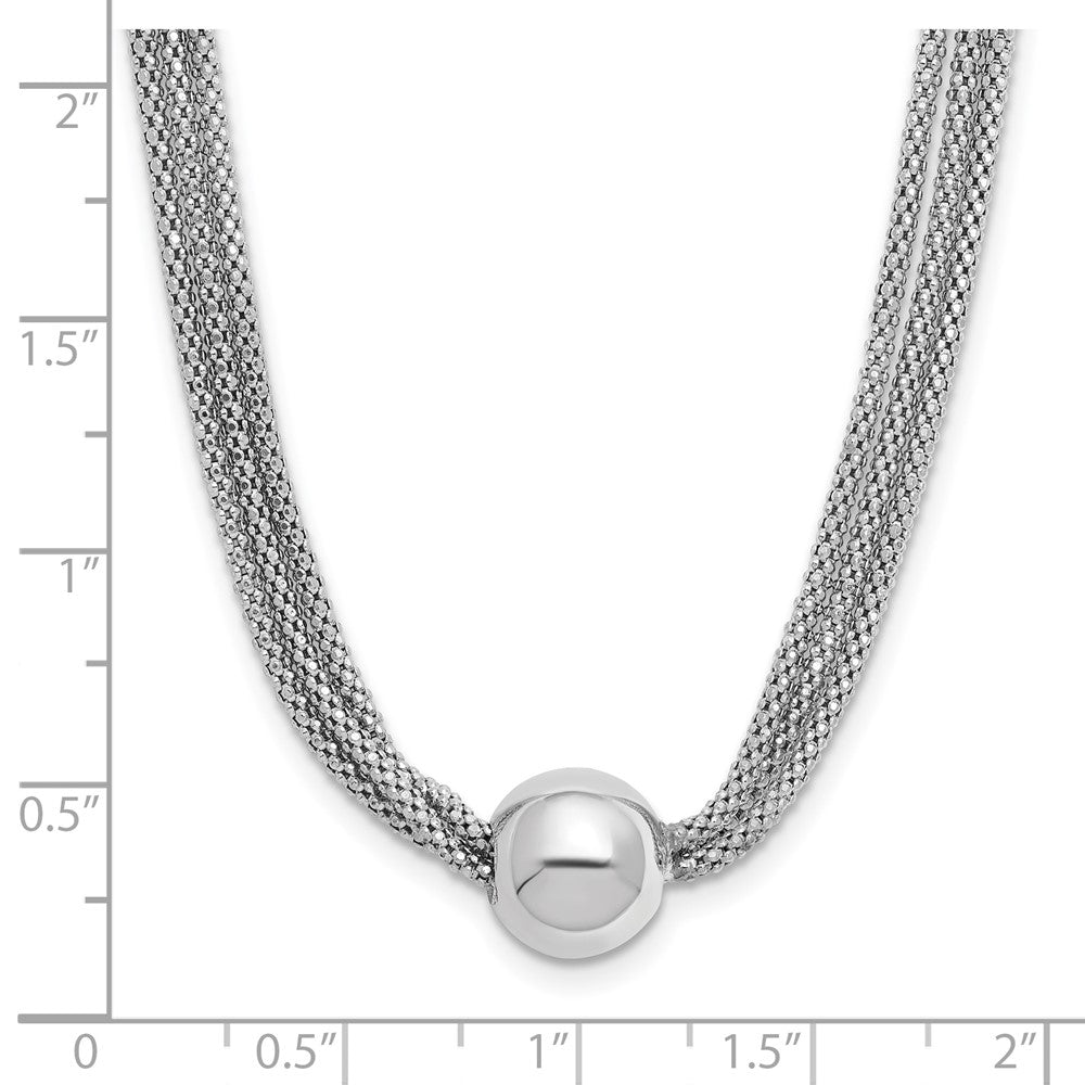 Sterling Silver RH-plt Polished 3-Strand Bead w/2in ext. Necklace