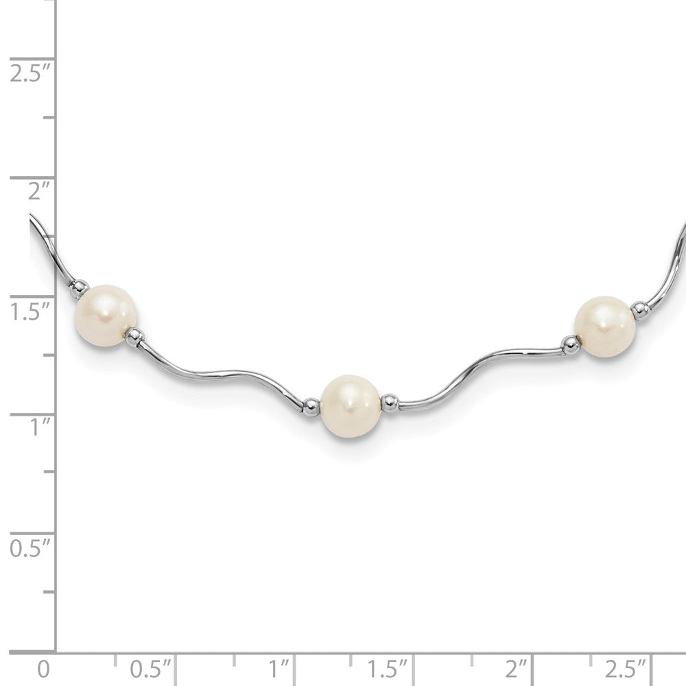 Sterling Silver Rhodium-plated 6-7mm White Near-Round Freshwater Cultured Pearl 18-Station 18 inch Necklace 18 Inches