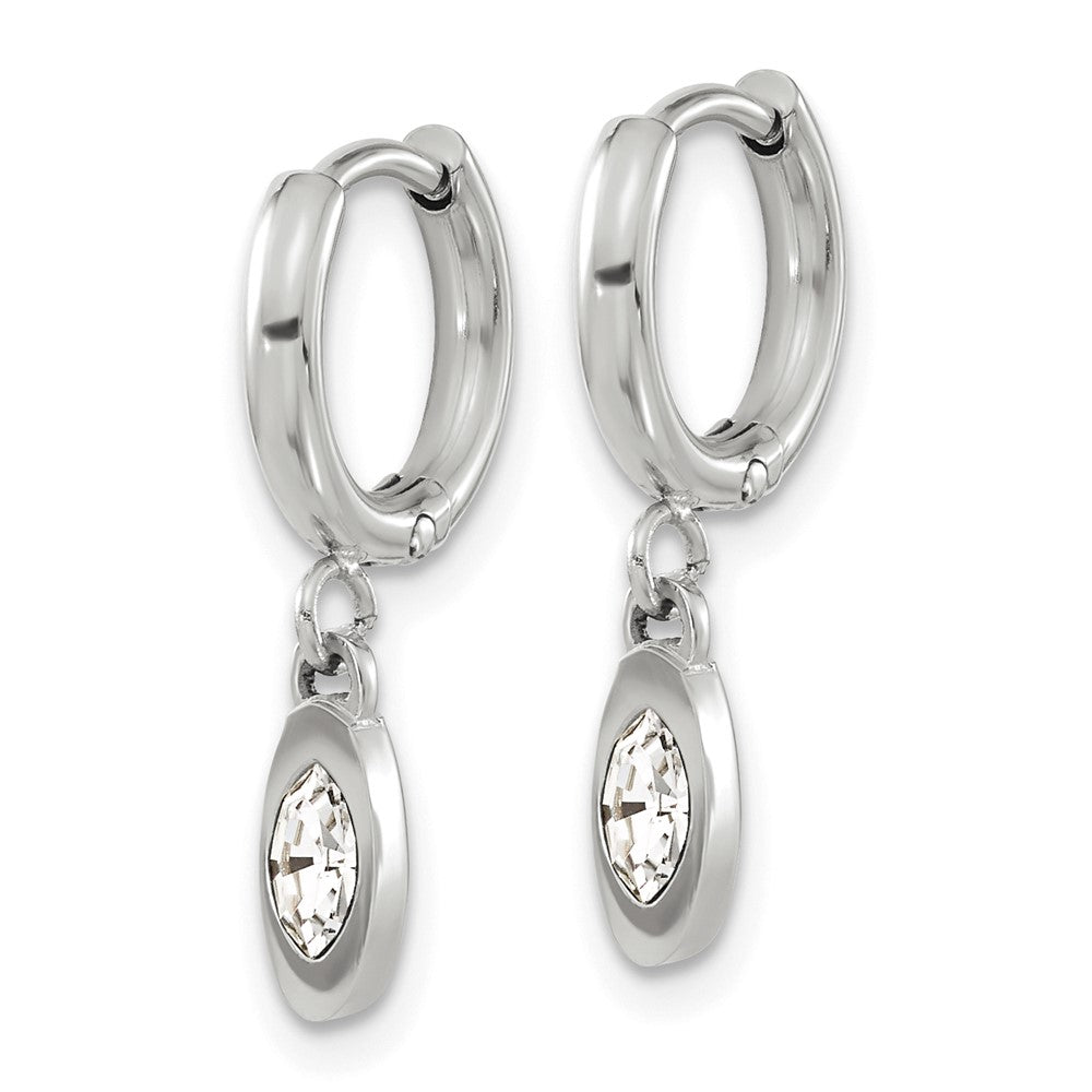 Stainless Steel Polished w/Swarovski Crystal Dangle Hoop Earrings