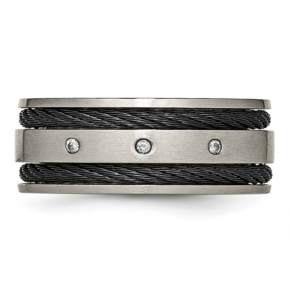Titanium Brushed Black IP-plated Cable 1/20ct Diamond 10mm Band Size - 13