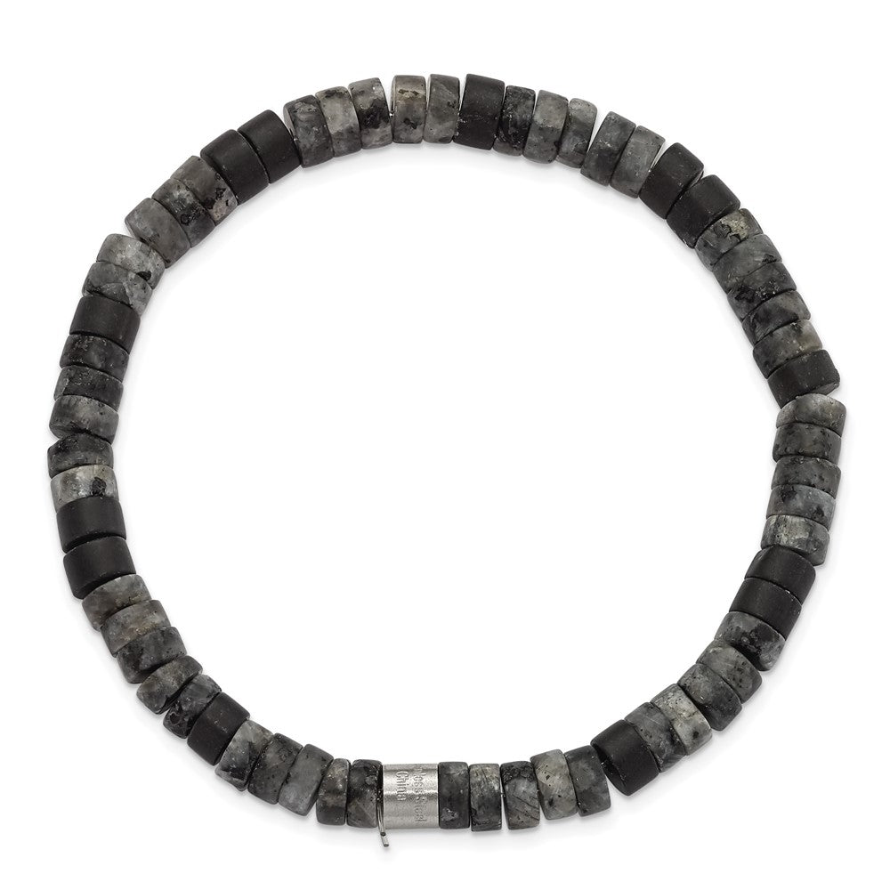 Stainless Steel Brushed Spectrolite/Black Agate Stretch Bracelet