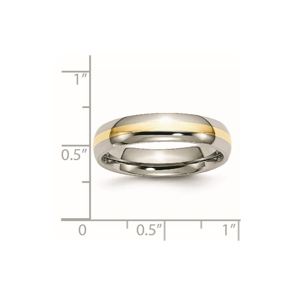 Titanium Polished w/14k Yellow Inlay 5mm Band Size - 9.5