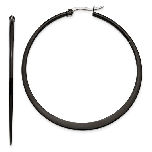 Stainless Steel Polished Black IP-plated 55mm Diameter Hoop Earrings