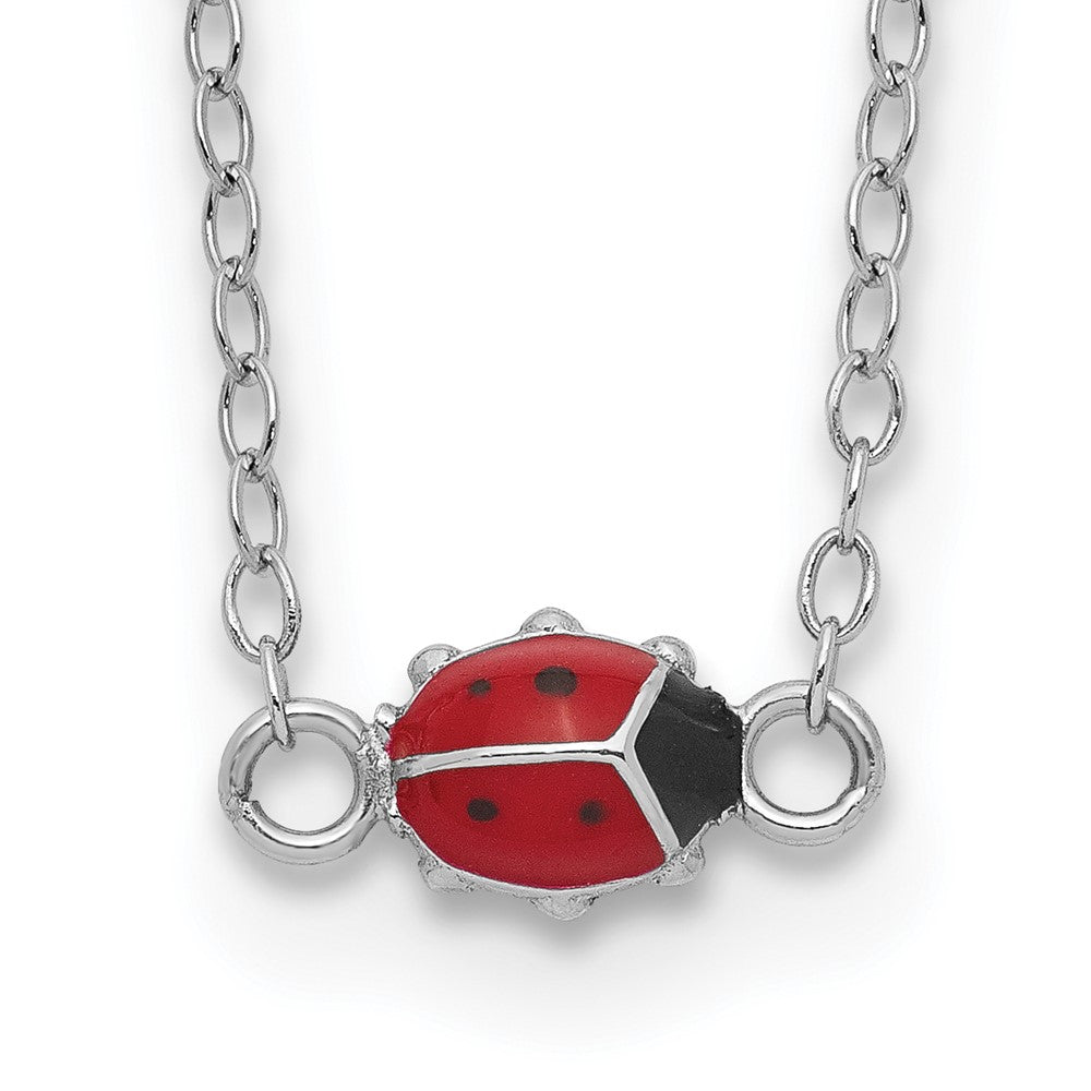Sterling Silver Polished Red & Black Enameled Ladybug with 2 Inch Extension Children's Necklace 16 Inches