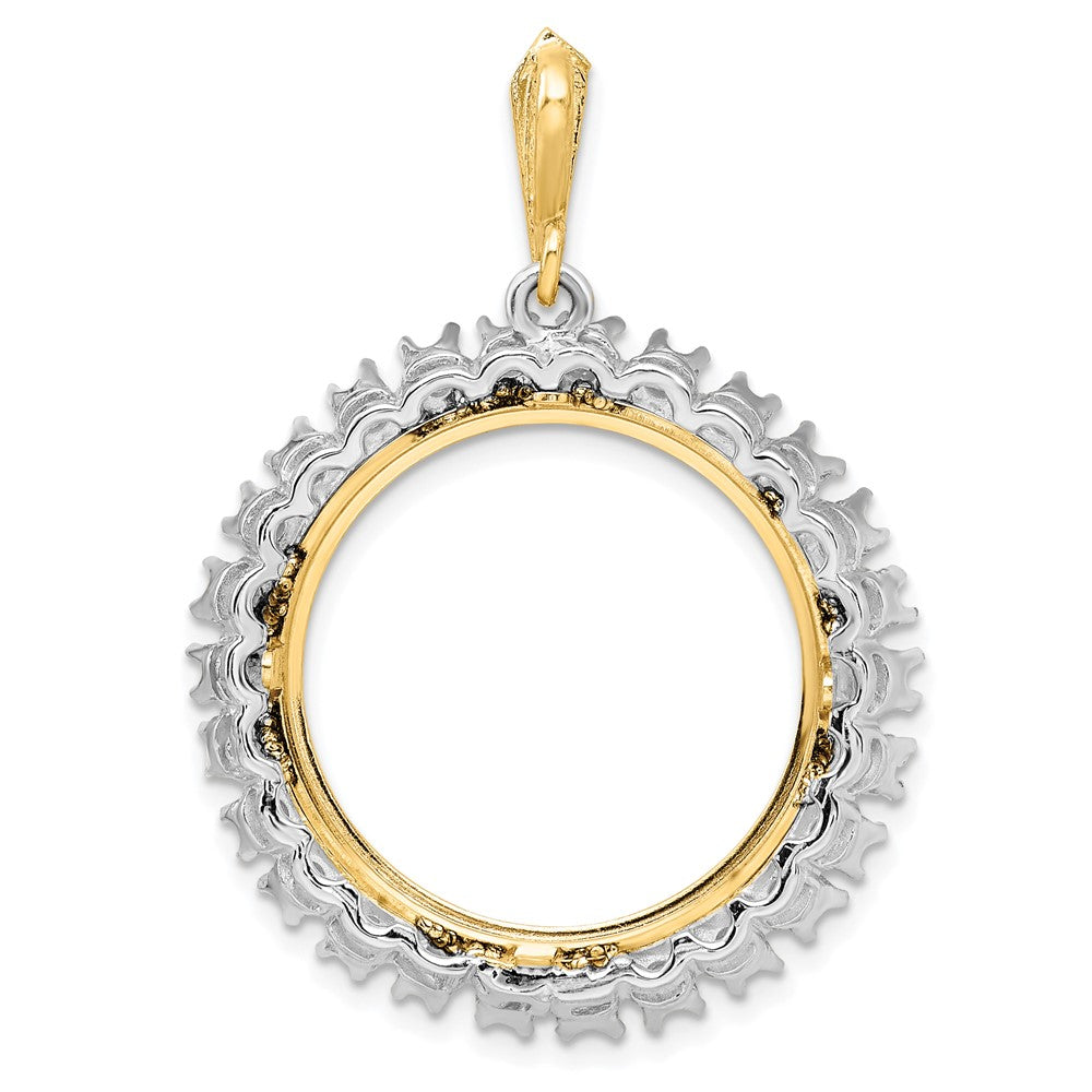 Wideband Distinguished Coin Jewelry 14k Two-tone Polished Diamond 21.6mm Prong Coin Bezel Pendant Mounting