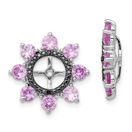 Sterling Silver Rhodium Created Pink Sapphire & Black Sapphire Earring Jack