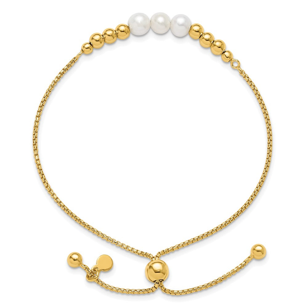 Sterling Silver Gold-plt Polished FWC Pearls Adjustable Bracelet