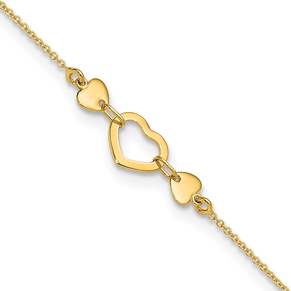 14k Polished Heart with 10in Plus .75in ext. Anklet 10 inches