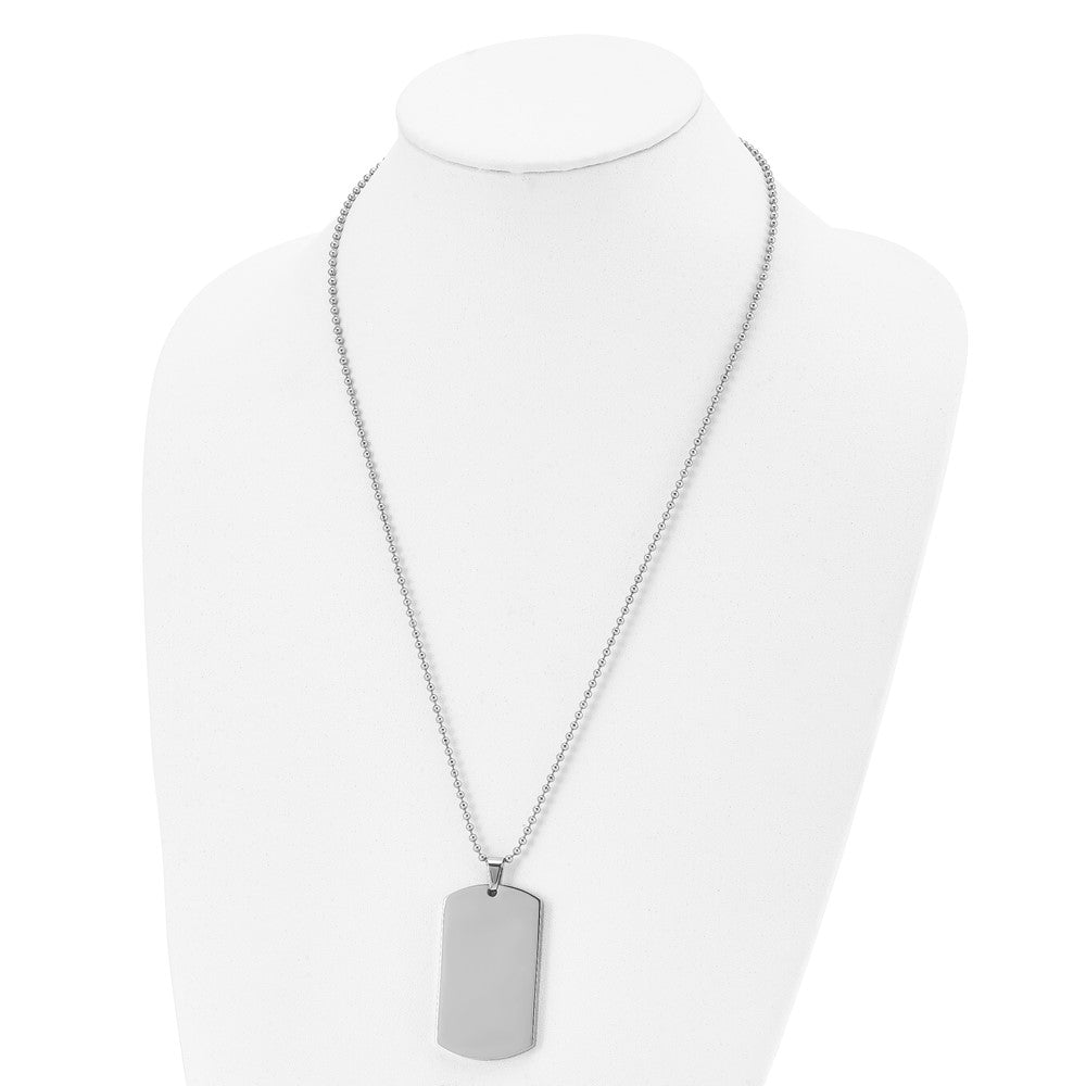 Stainless Steel Brushed & Polished Round Edge 4mm Dog Tag 24in Necklace