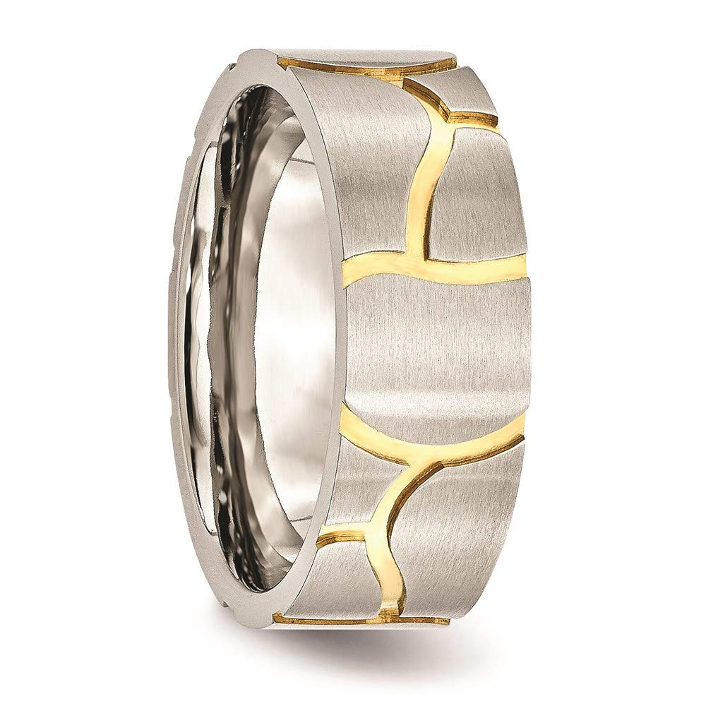 Stainless Steel Brushed Yellow IP-plated 8mm Grooved Band Size - 9