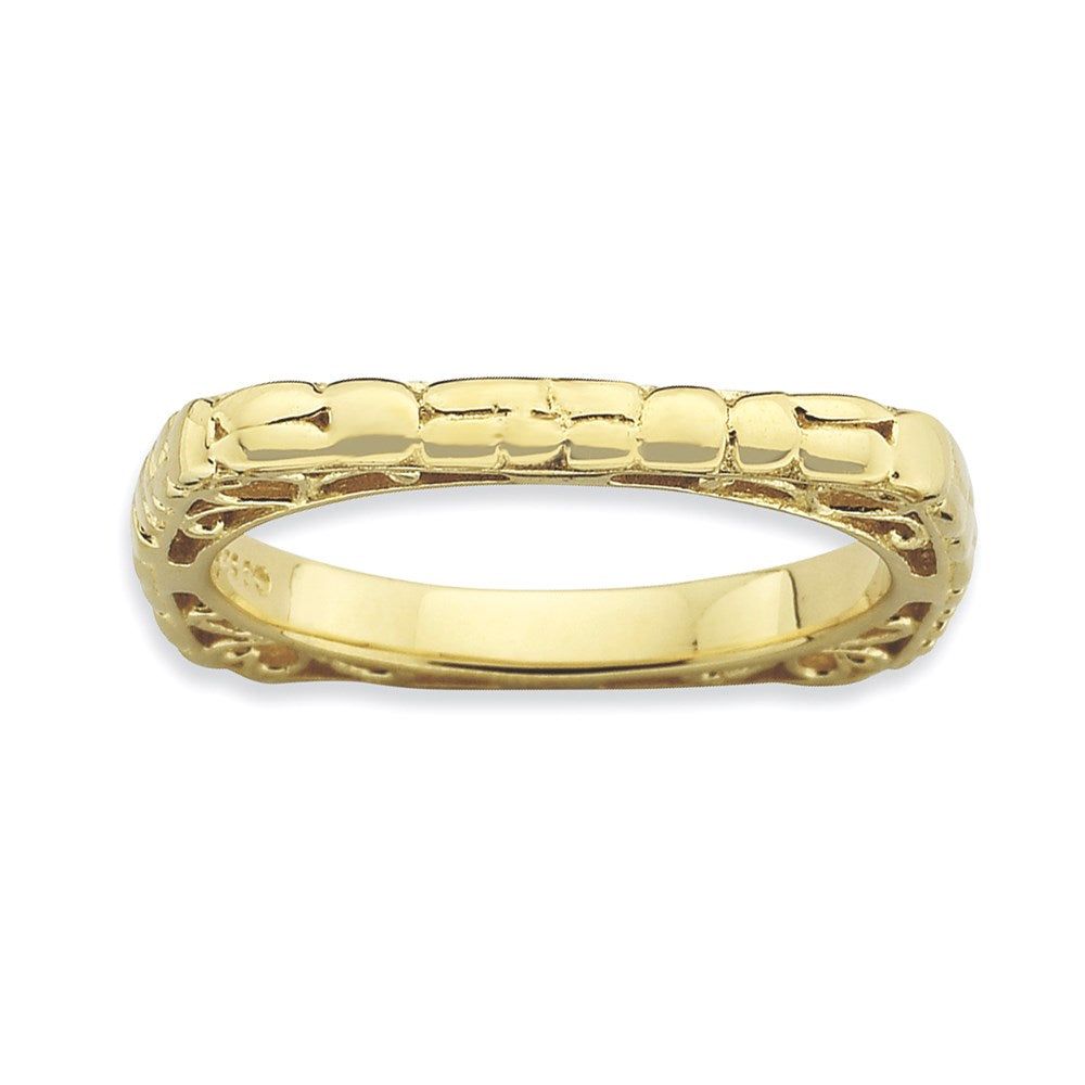 Sterling Silver Stackable Expressions Polished Gold-plate Square Ring