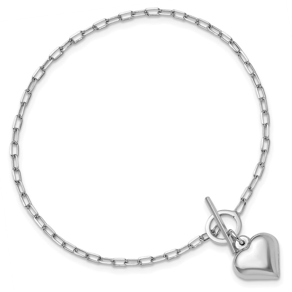 Sterling Silver Rhodium-plated Polished Heart Toggle Bracelet 7.5  inches