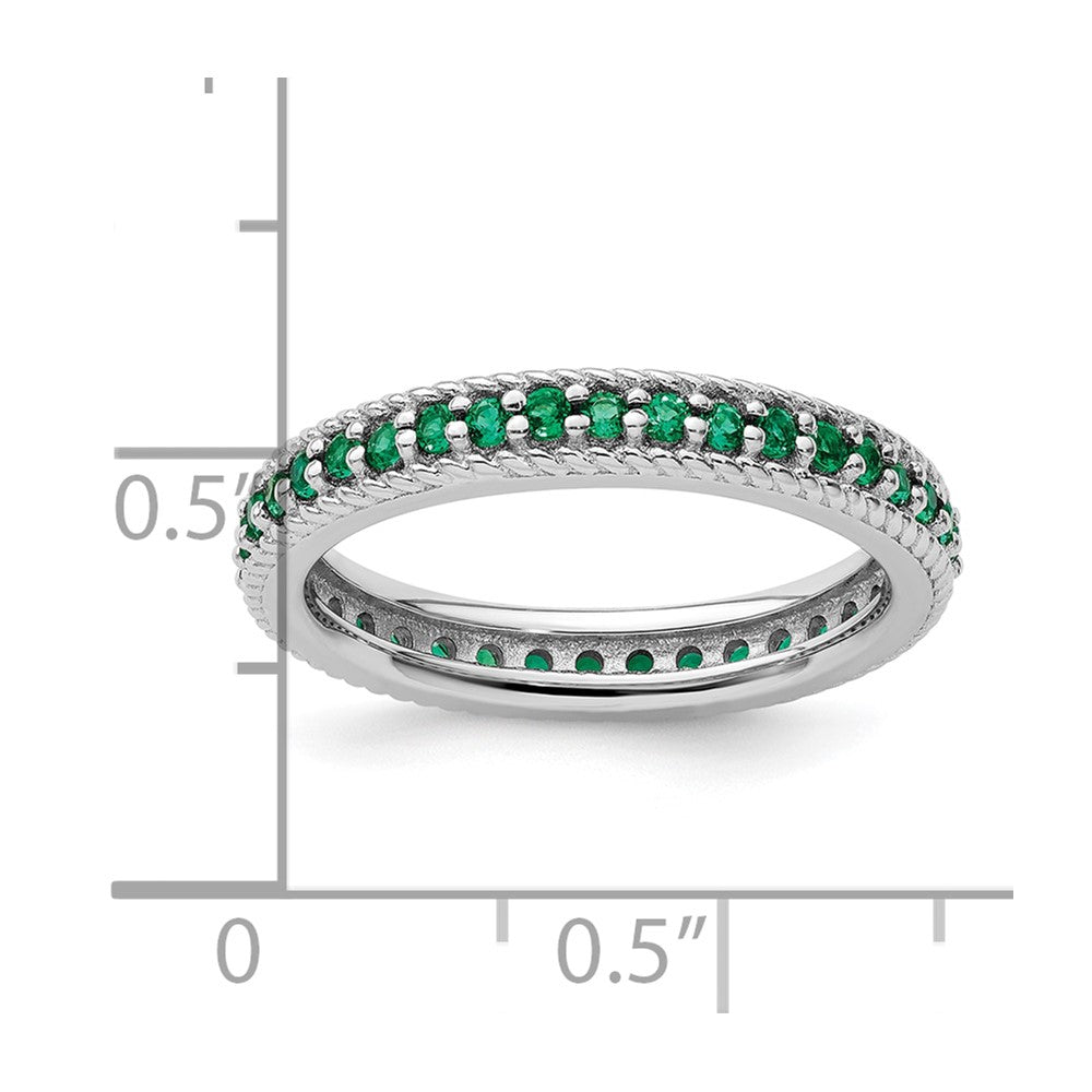 Sterling Silver Stackable Expressions Polished Cr. Emerald Eternity Ring Size -7