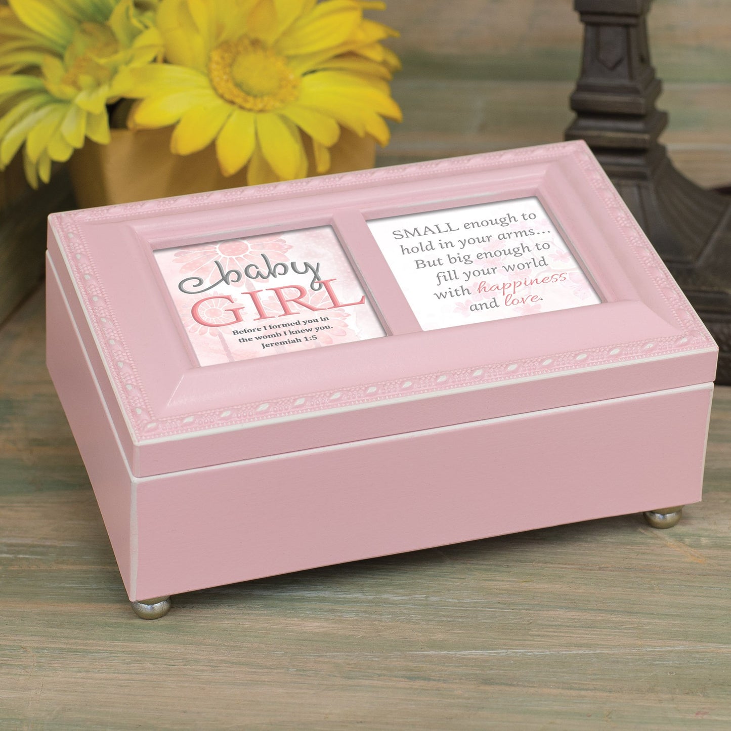 Treasured Wishes Baby Pink Baby Girl Resin Music Box: JESUS LOVES ME QGM22928