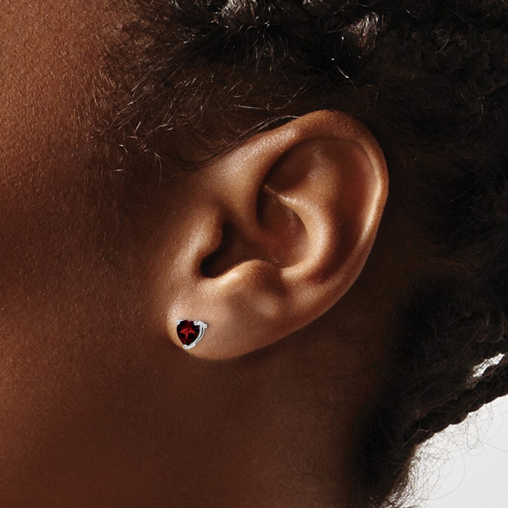14k White Gold Heart Garnet Earrings