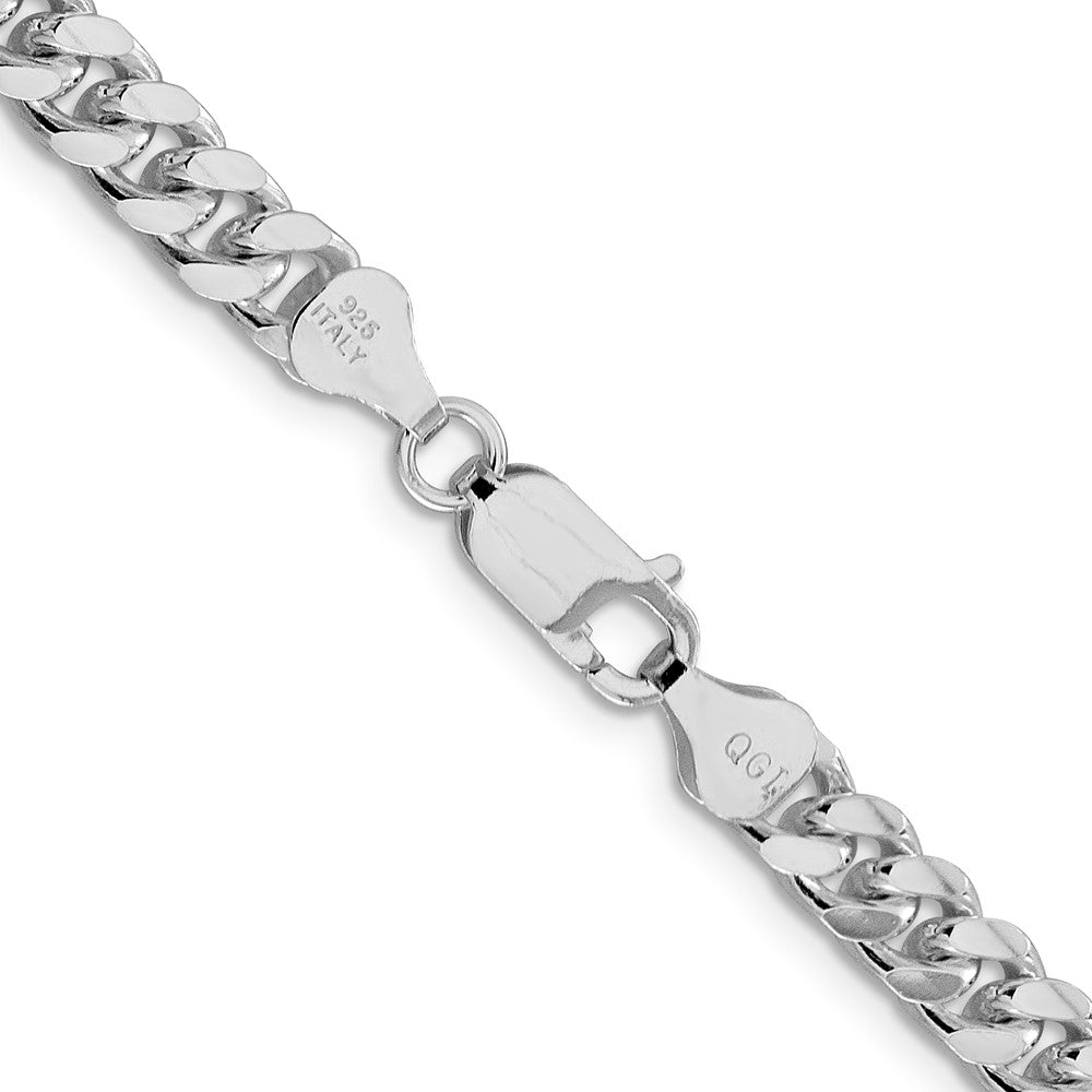 Sterling Silver Rhodium-plated 6mm Domed w/ Side D/C Curb Chain 26 Inches