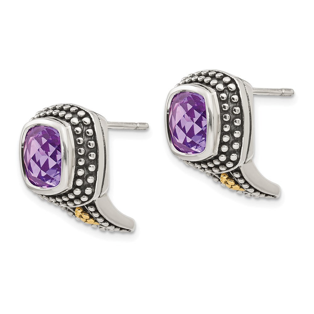 Sterling Silver w/14k Antiqued Amethyst Post Earrings