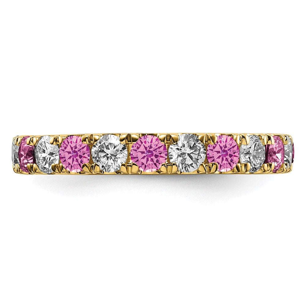 14k 1 1/5 carat Lab Grown Diamond VS/SI+ G+ and Lab Created Pink Sapphire Size 8.5 Eternity Band