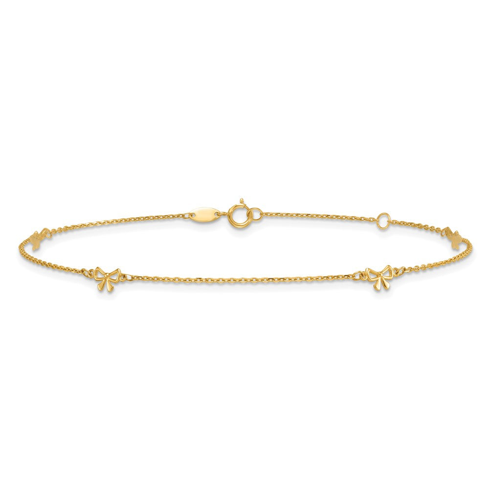 14k Polished Bows 4-station 9 inch with 1 inch Extender Anklet