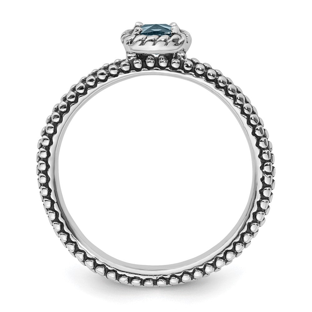 Sterling Silver Stackable Expressions Checker-cut Aquamarine Antiqued Ring Size -9