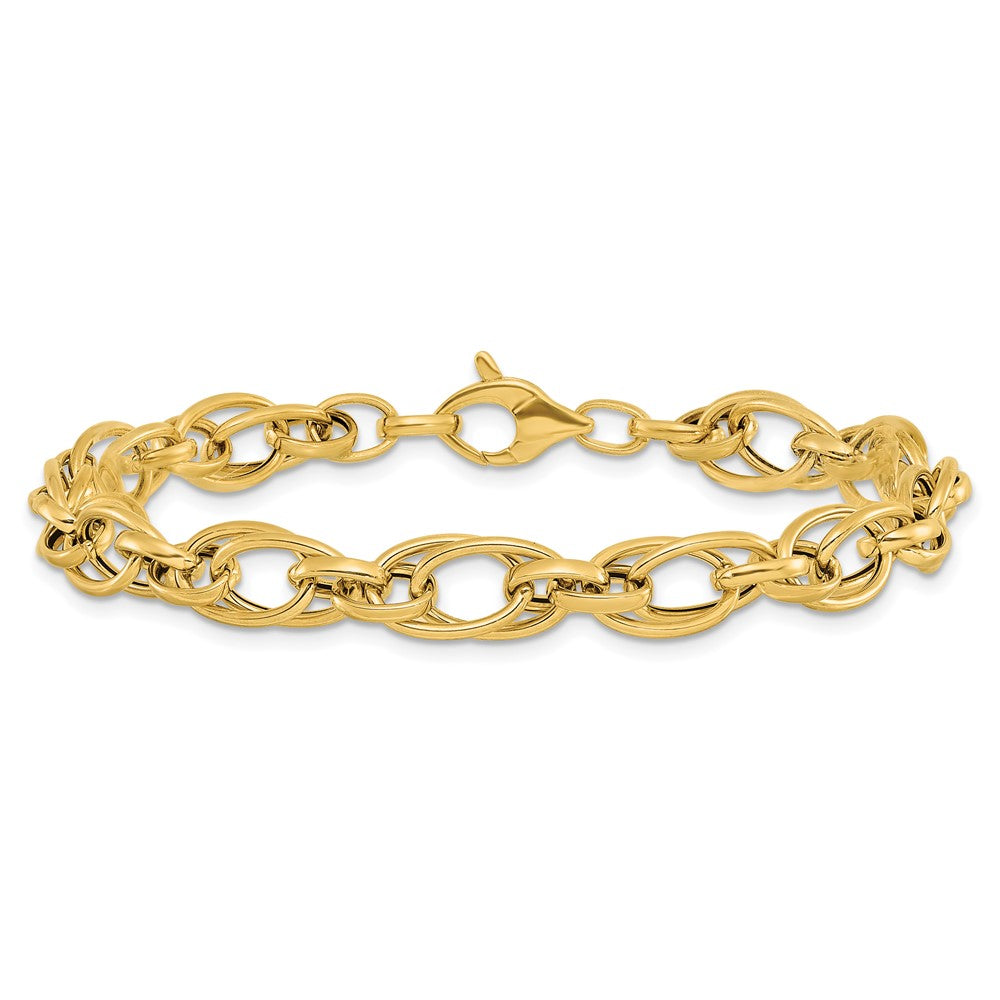14K Polished Fancy Oval Link Bracelet 7.5  inches