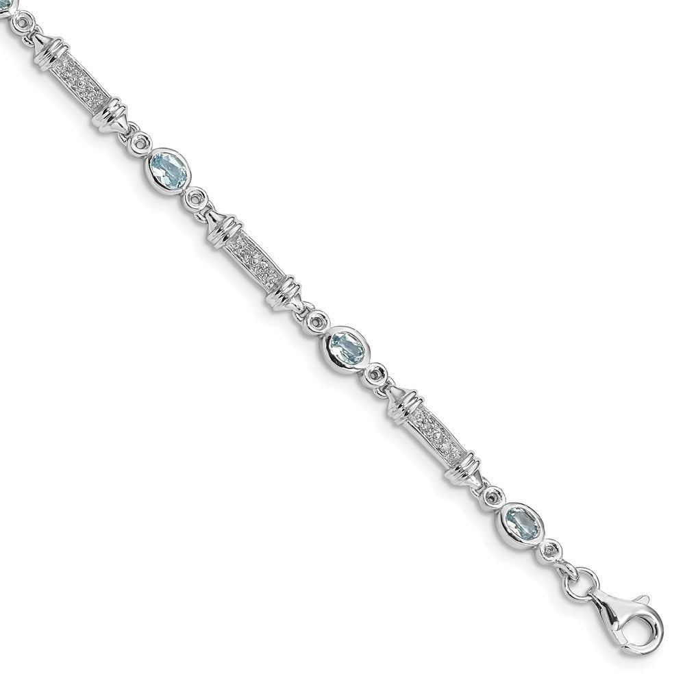 Sterling Silver Rhodium-plated Aquamarine and Diamond Bracelet 7 inches