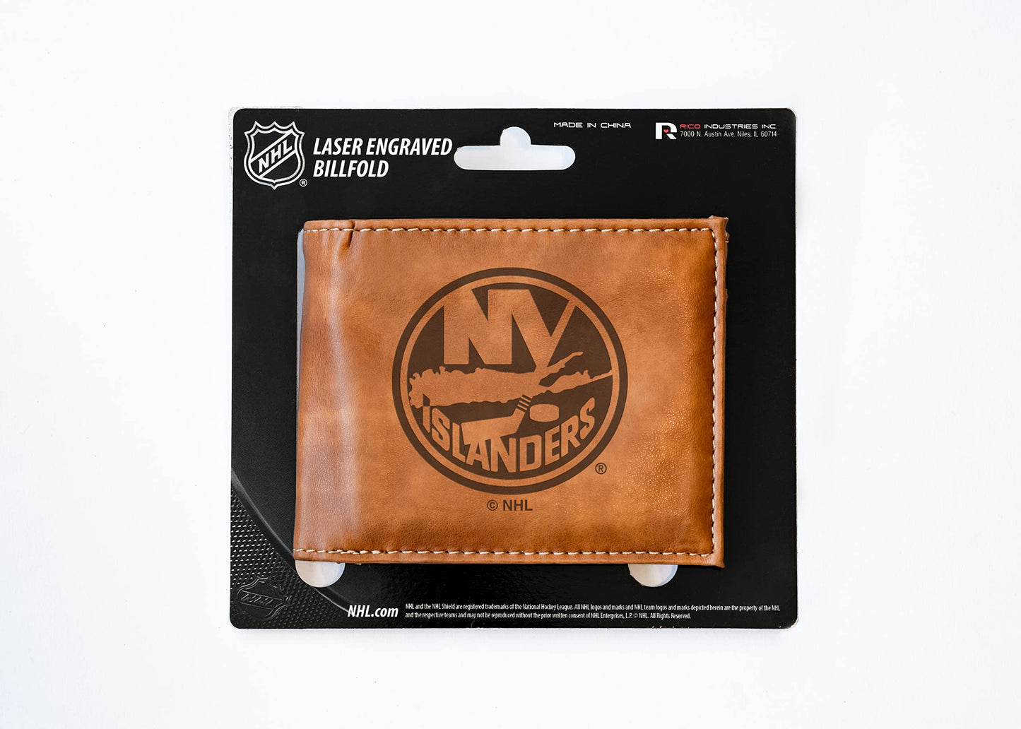 New York NY Islanders NHL Laser Engraved Brown Billfold Wallet