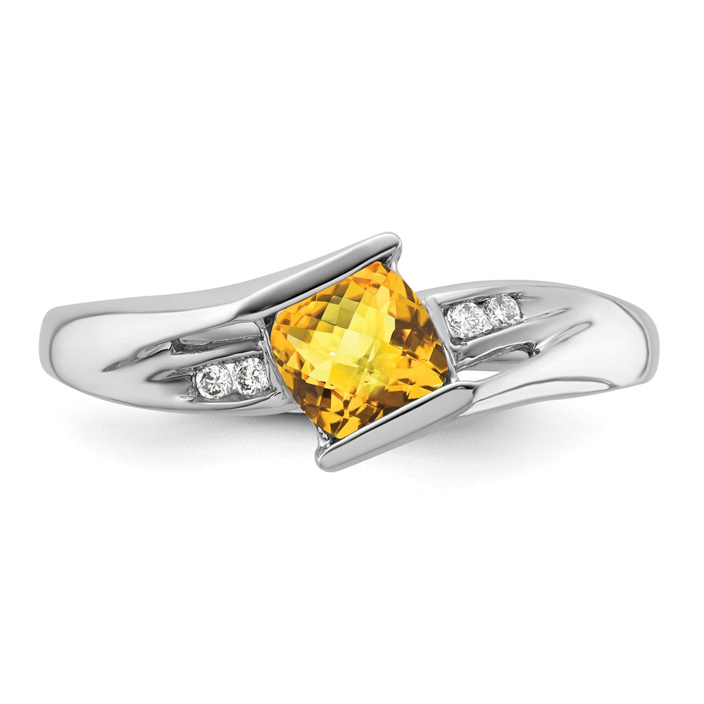 Sterling Silver 5X5 ANC Citrine & Diamond Ring