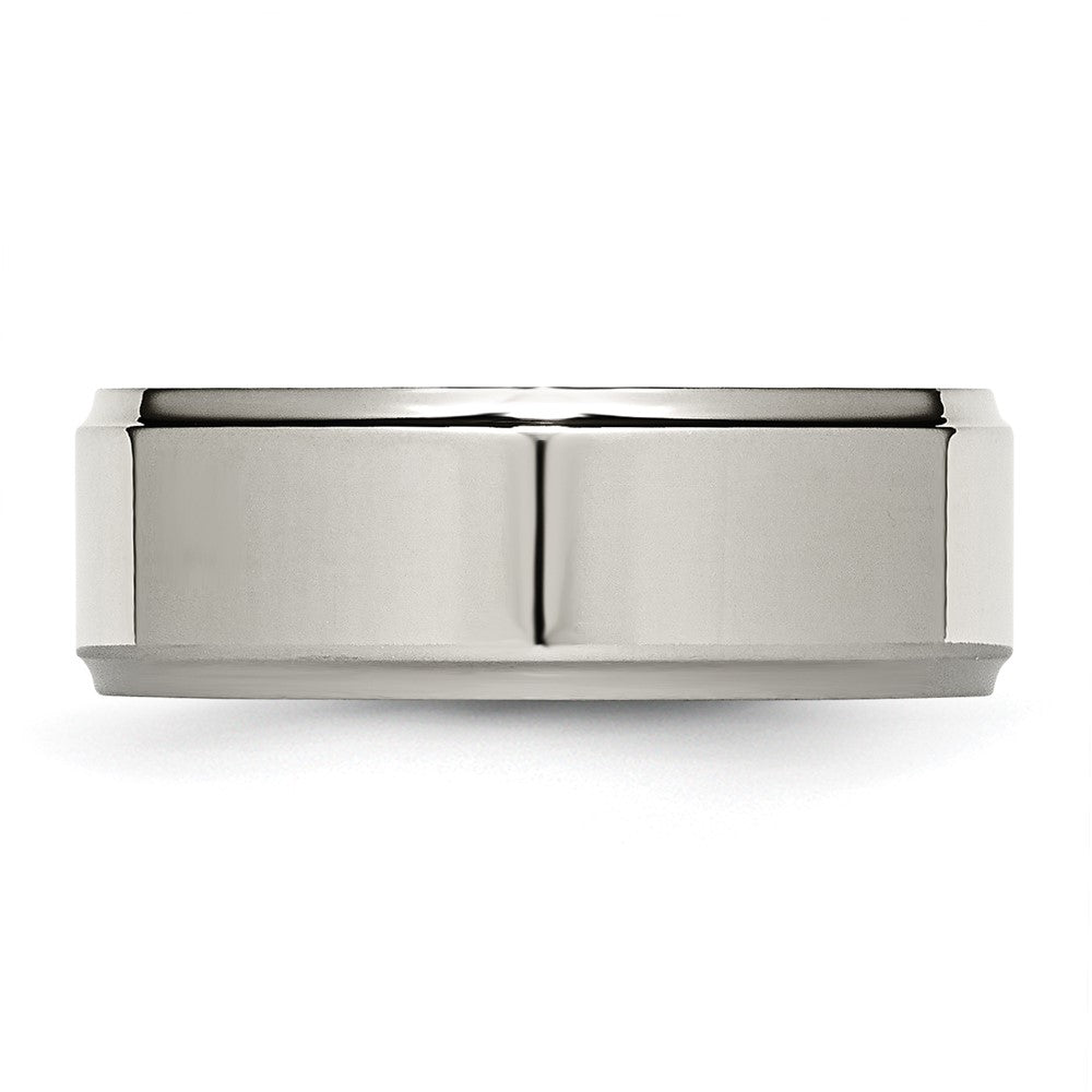 Titanium Polished 8mm Ridged Edge Band Size - 15