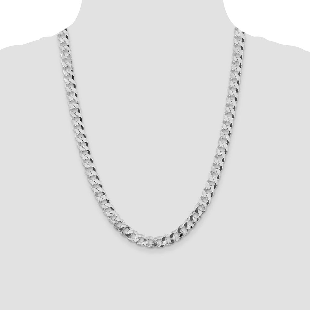 Sterling Silver Rhodium-plated 8.5mm Beveled Curb Chain 24 Inches