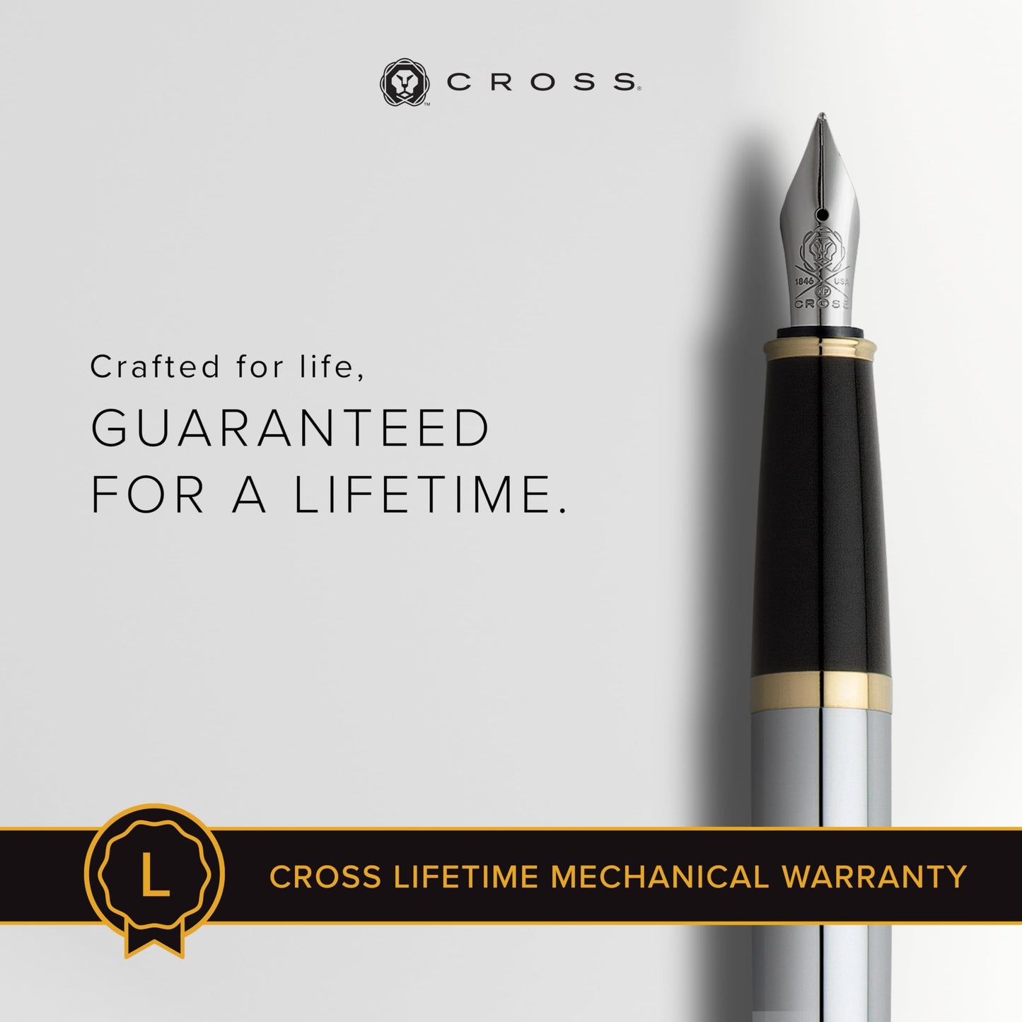 Cross Bailey Refillable Fountain Pen, Medium Nib, Includes Premium Gift Box - Medalist Chrome