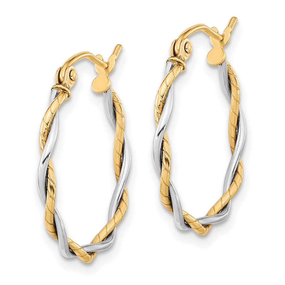 10k Two-tone Polished 1.8mm Twisted Hoop Earrings