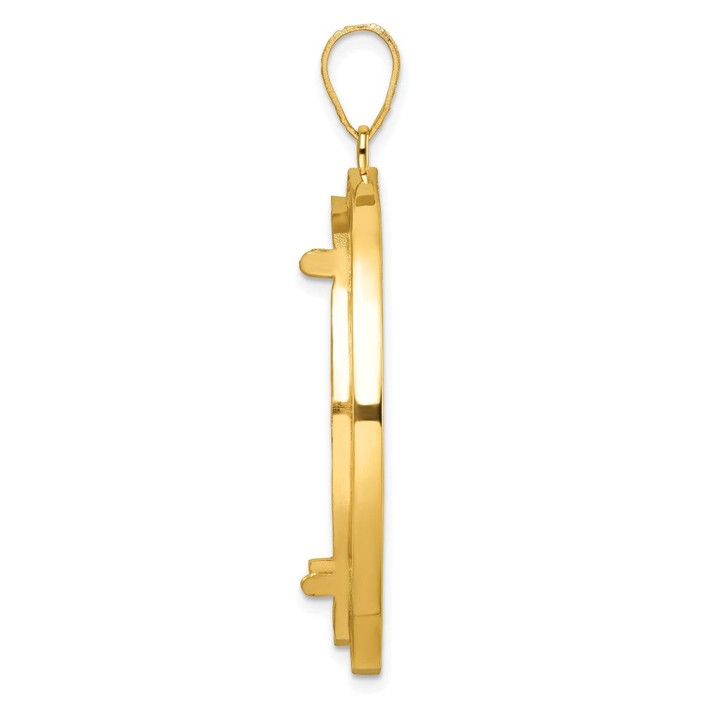 Wideband Distinguished Coin Jewelry 14k Polished and Beaded 32.7mm Prong Coin Bezel Pendant