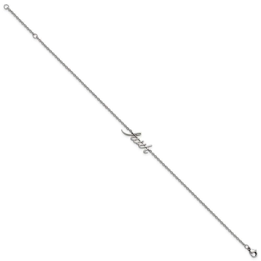 Stainless Steel Polished FAITH 9in Plus 1in ext Anklet