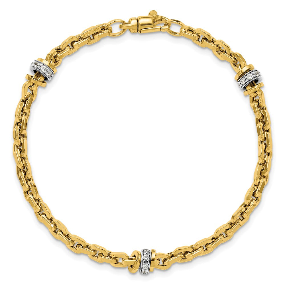 14K Two-tone CZ Polished Fancy Link Bracelet 7.5  inches