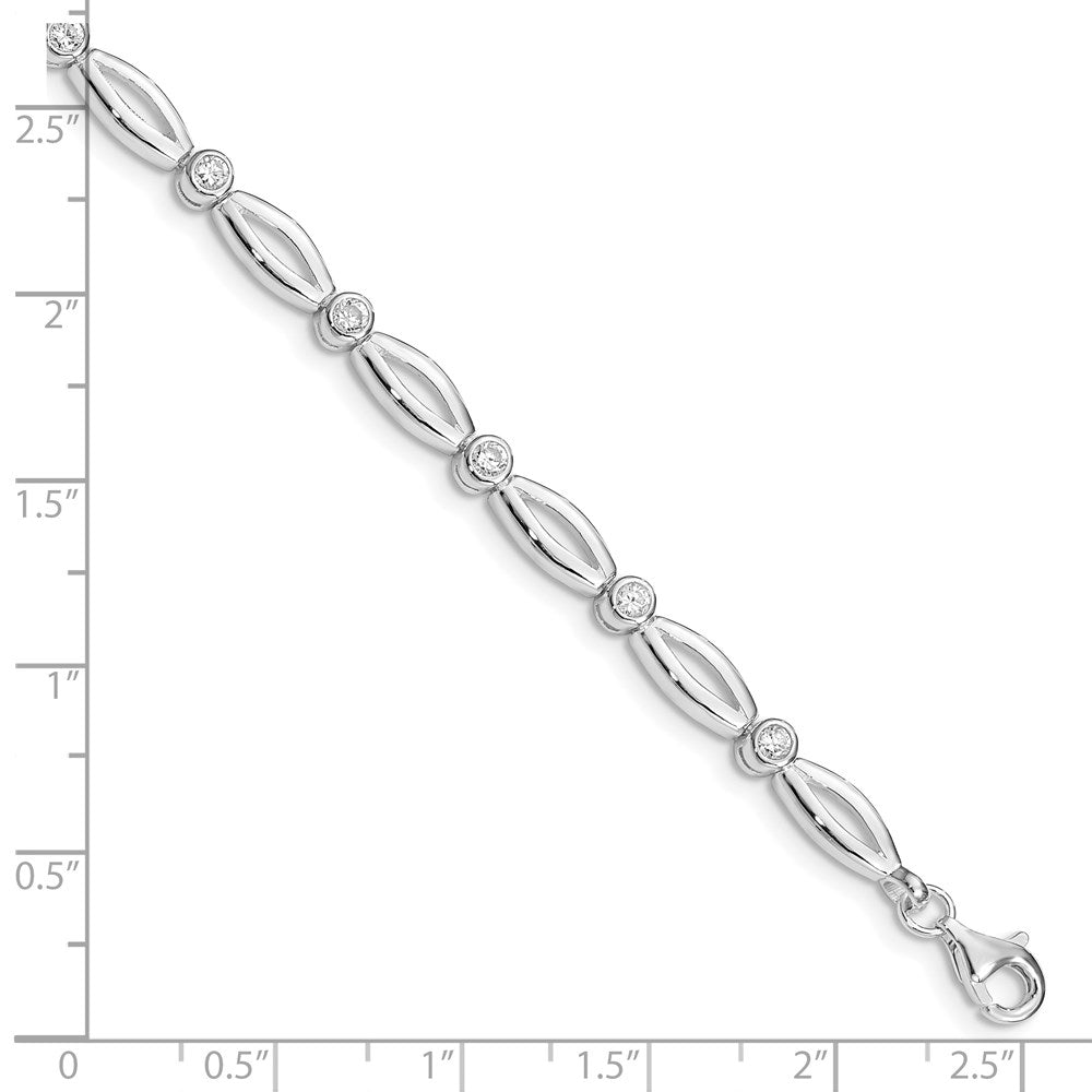 Sterling Silver Rhodium-plated 7inch Polished Fancy CZ Bracelet 7 inches