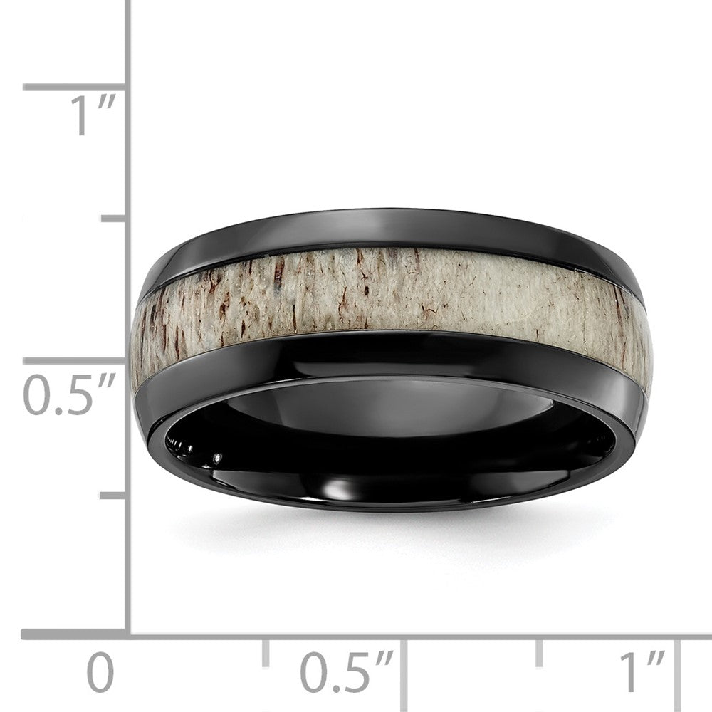 Black Zirconium Polished with White Antler Inlay 8.00mm Band Size - 12