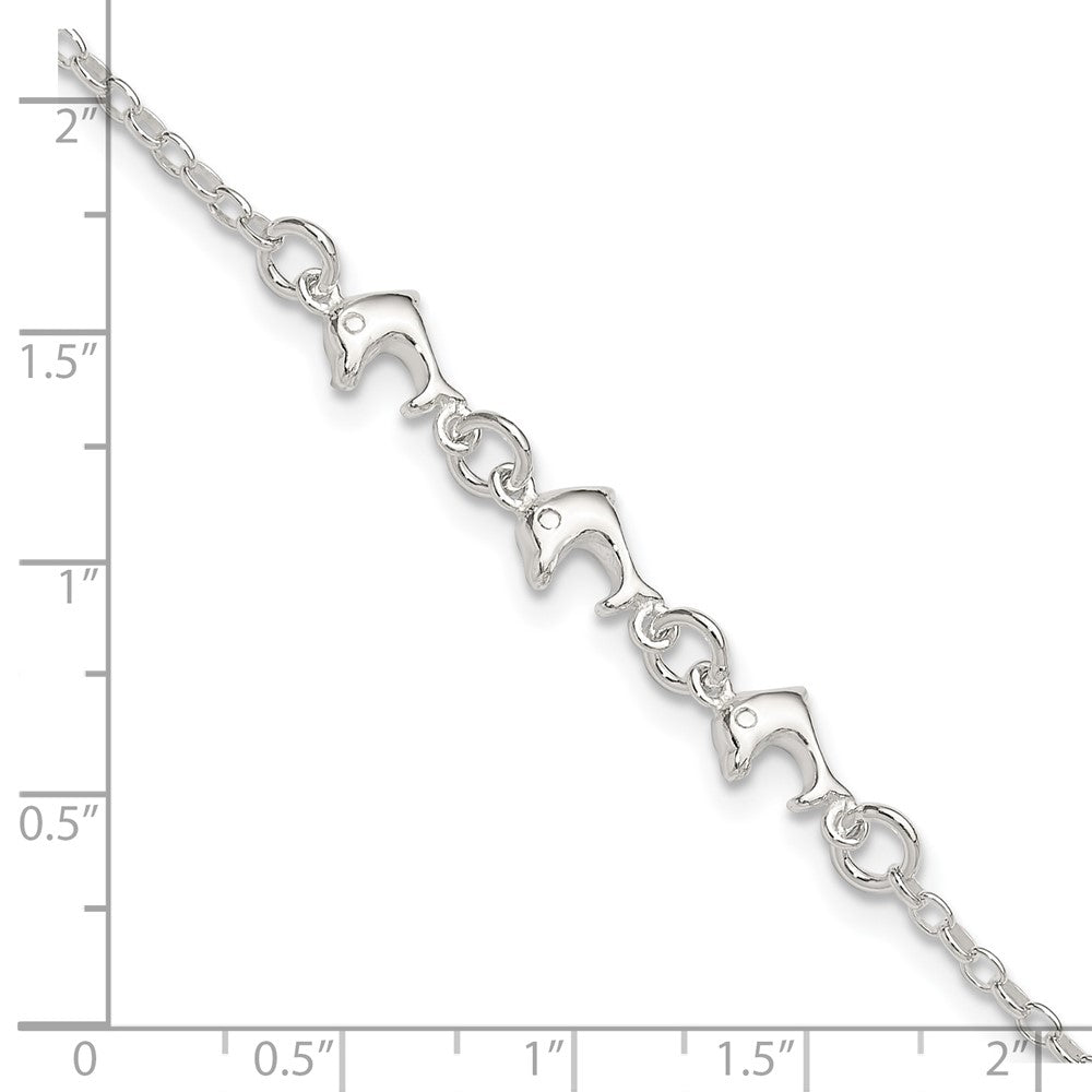 Sterling Silver 3 Dolphins Anklet 9 inches