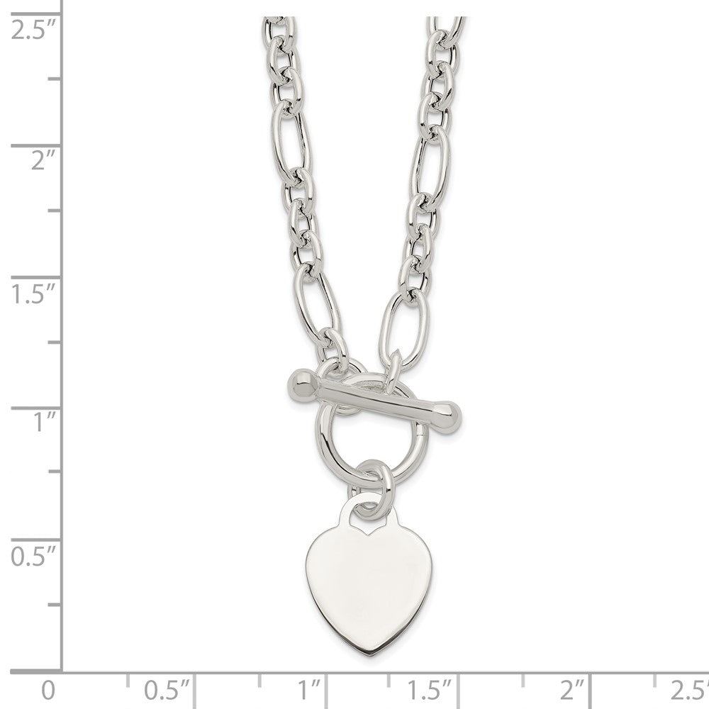 Sterling Silver Polished Heart Charm Fancy Link Necklace 18 Inches